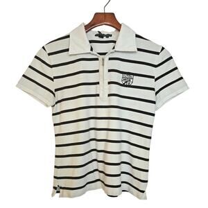 Lauren Active Ralph Lauren Sporty Brown & White Striped Crested Polo Preppy Tee